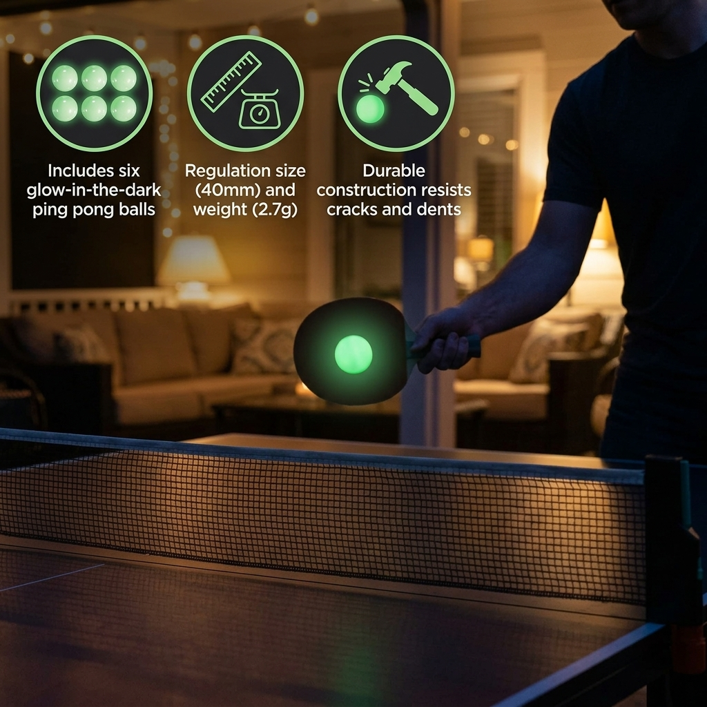 Brightz Glow-in-the-Dark Ping Pong Balls (6-Pack)