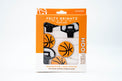 Packaged decorative light string with basketball design on an orange background