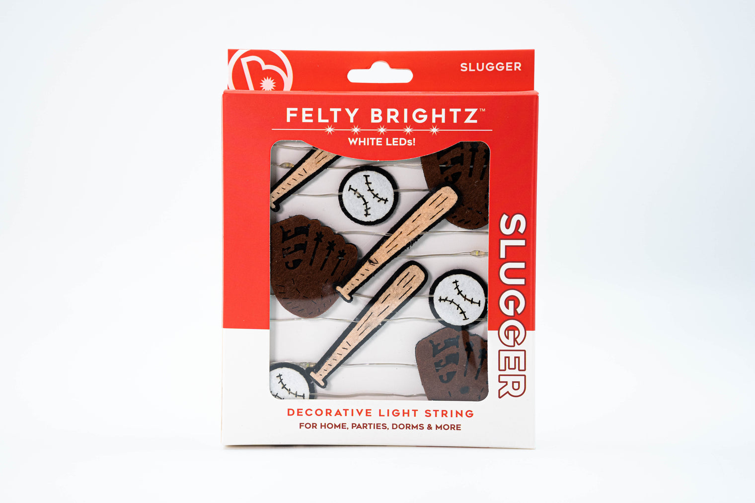 Felty Brightz Slugger decorative light string packaging on a white background