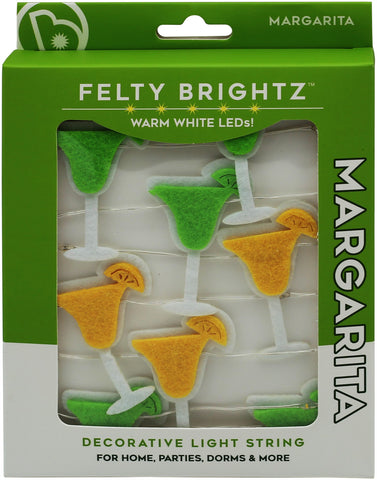 Felty Brightz Margarita decorative light string packaging with green and white design.