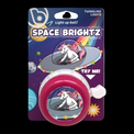 Space Brightz light-up bell with packaging featuring a unicorn in a UFO and rainbow lights.